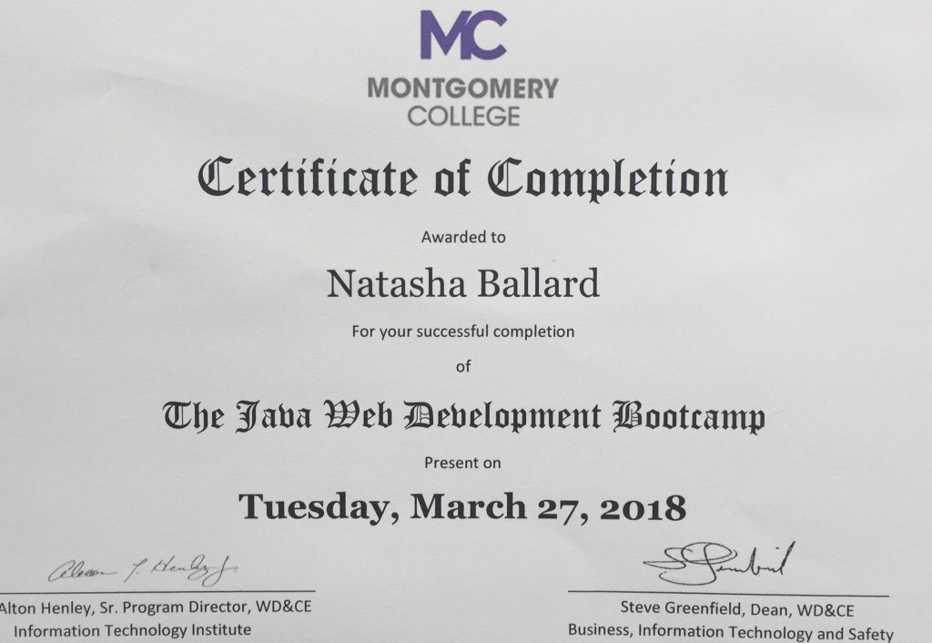 Certificate - Java Web Dev Bootcamp